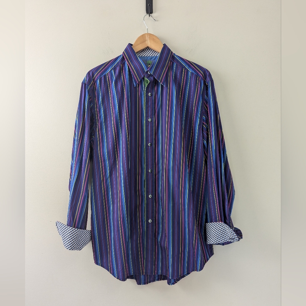 Robert Graham‎ Multicolored Striped Flip Cuff Button Down Shirt Mens L